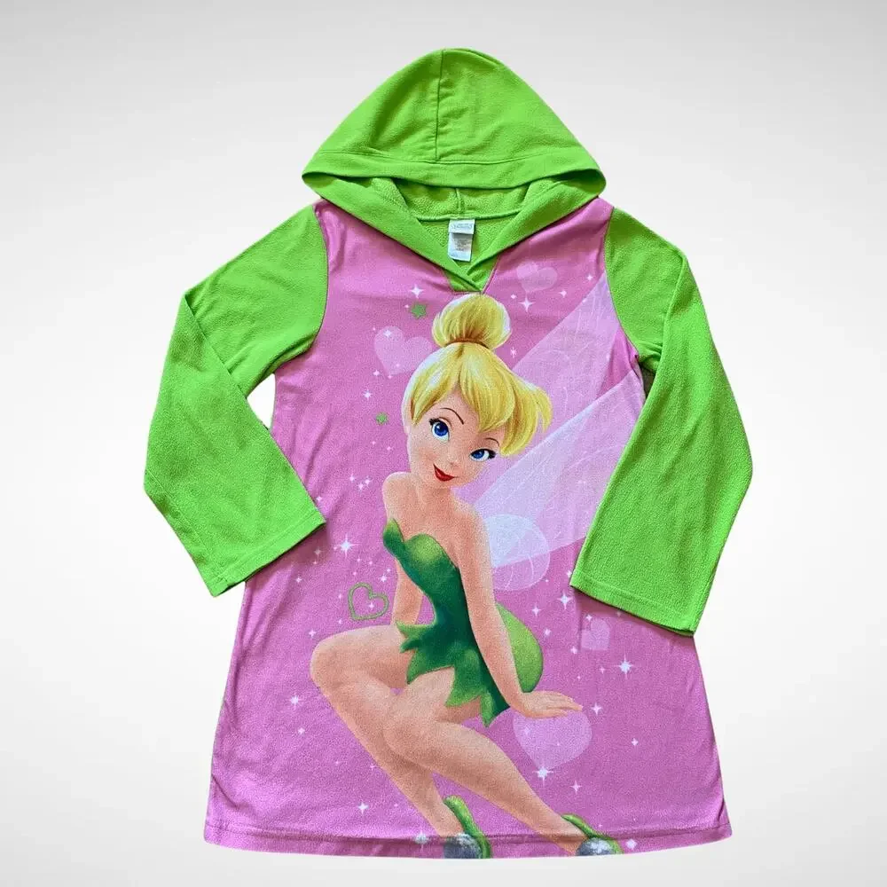 Disney Fairies Tinker Bell 2012 Hooded PJ Sleep Gown Dress Kids Sz 10 - Picture 2 of 10